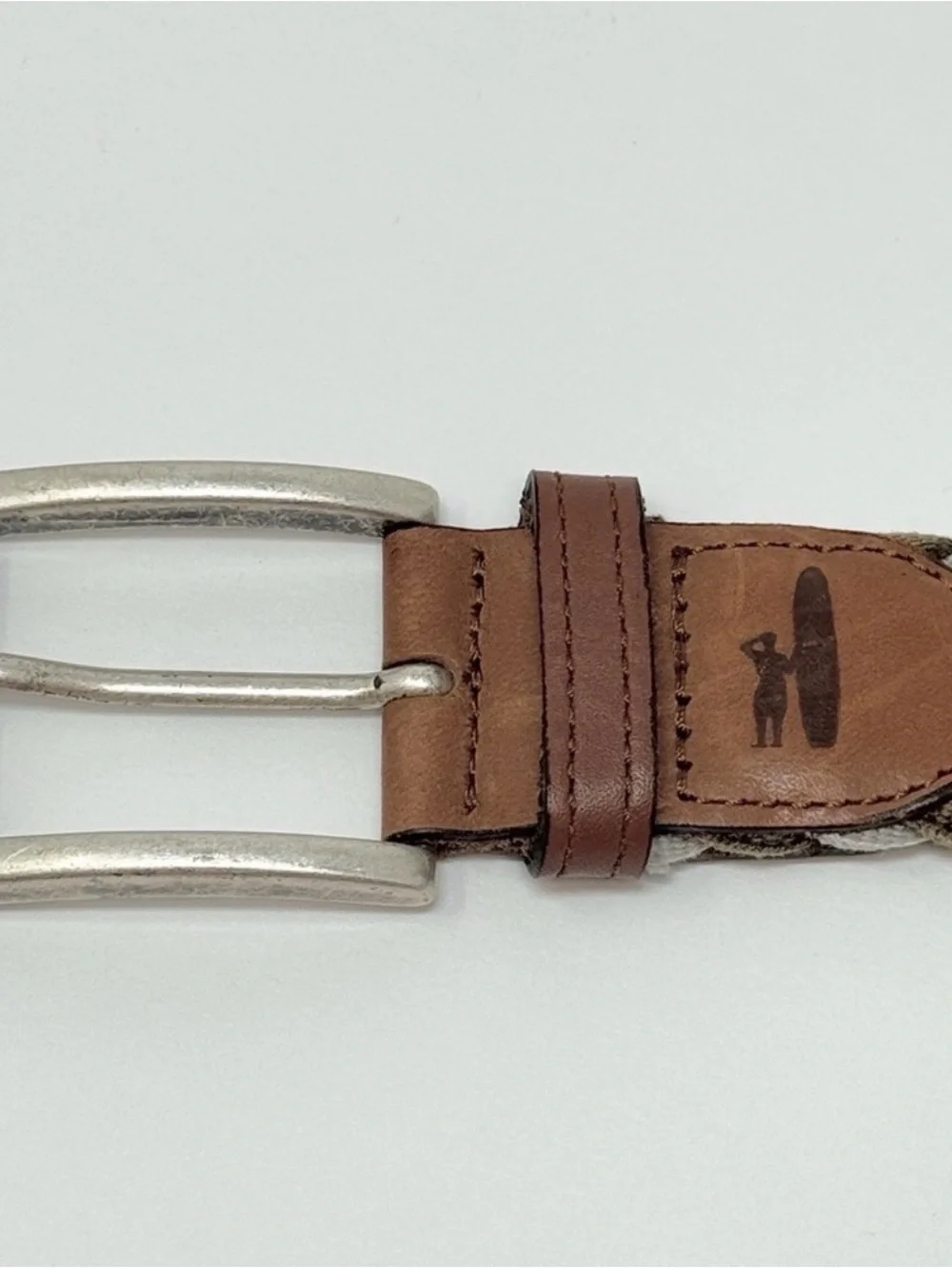 johnnie-O Braided Canvas Belt in Tan, Olive & White with Leather Trim